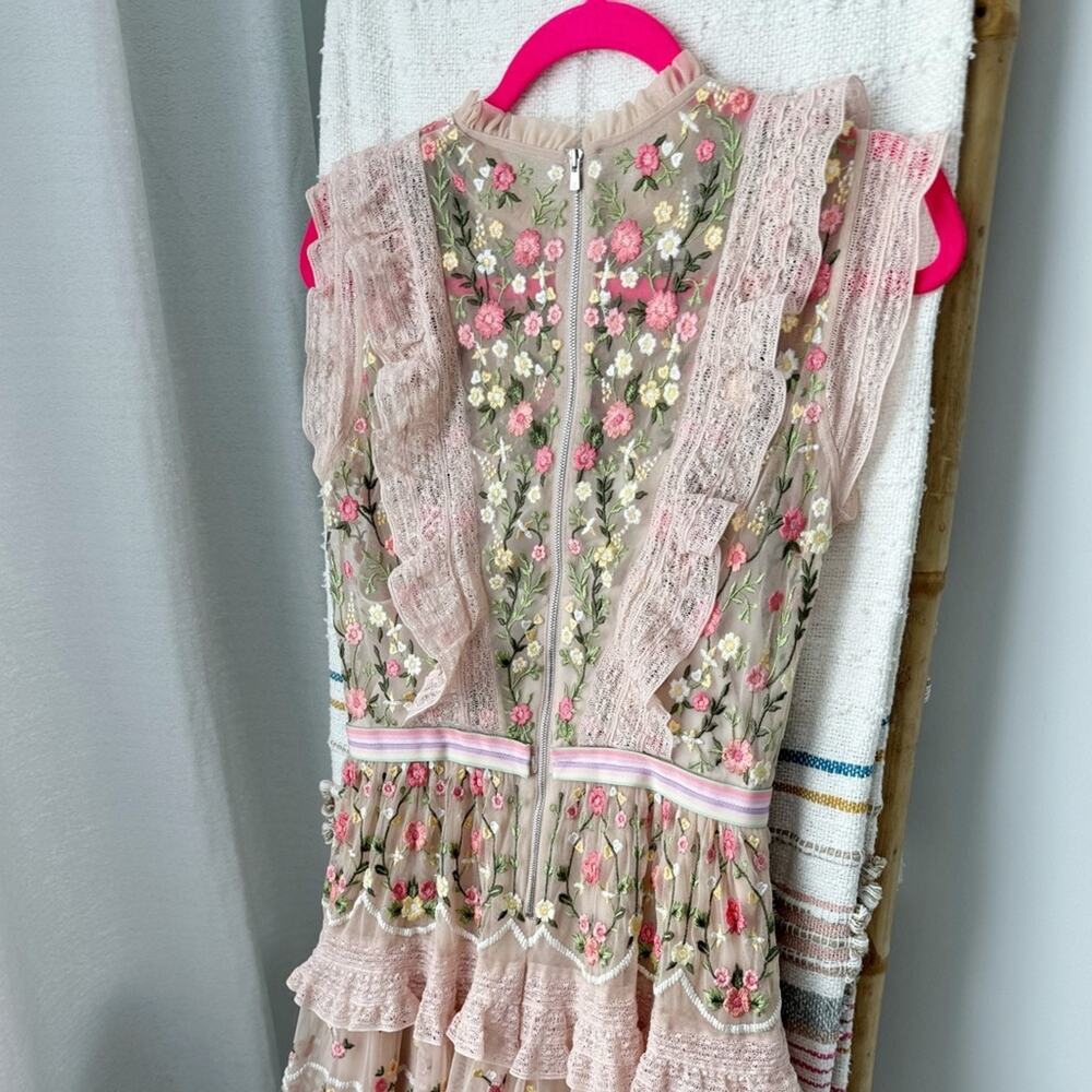 Needle & Thread Lattice Rose Embroidered Frill Sleeveless Mini Dress Women’s 2 - Picture 8 of 15